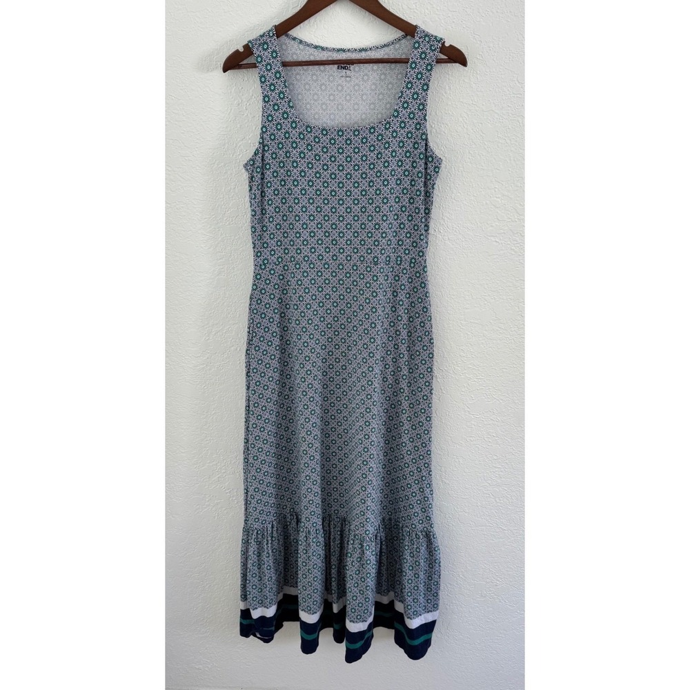 Land's End Ditsy Floral Maxi Dress Stretch Ruffle Hem Women's Small Resortwear
